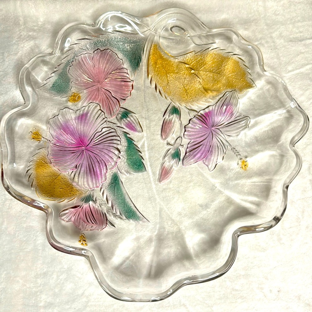 Vintage Hibiscus Flower Glass Bowl